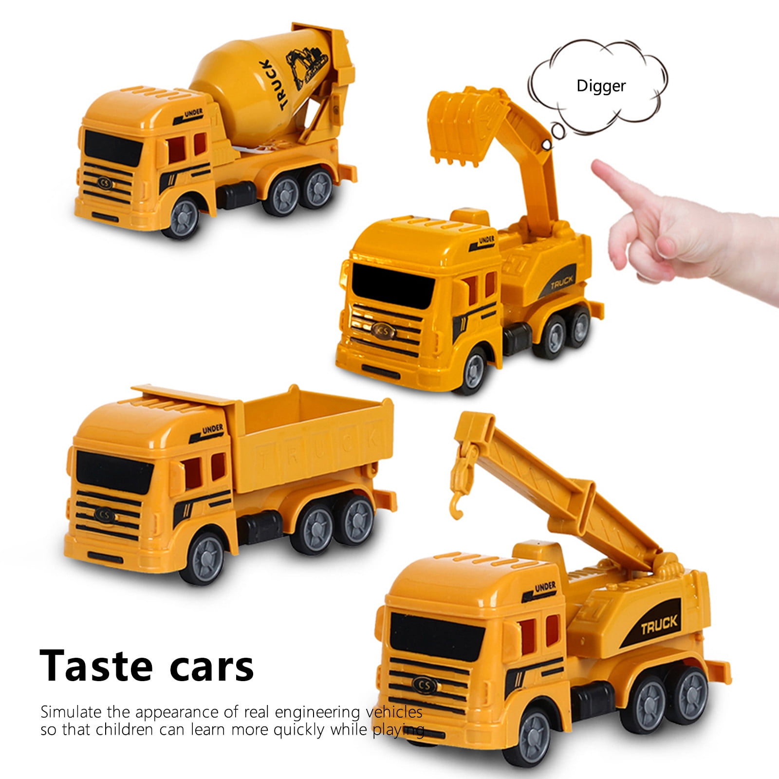 Holloyiver Kids Construction Vehicles Playset, Cr-ane, Excavator, Dump Truck, Cement, Educational Engineering Toy Set Birthday Gift for 3+ Year Old Boy (Yellow)