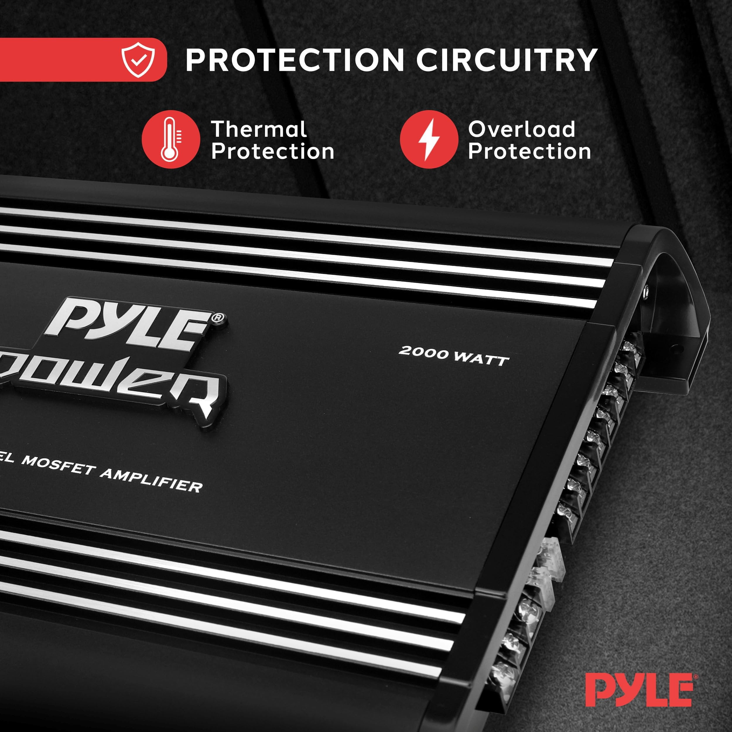 PYLE 4 Channel Car Stereo Amplifier - 2000W High Power 4-Channel Bridgeable Audio Sound Auto Small Speaker Amp Box w/ MOSFET, Crossover, Bass Boost Control, Silver Plated RCA Input Output - PLA4278