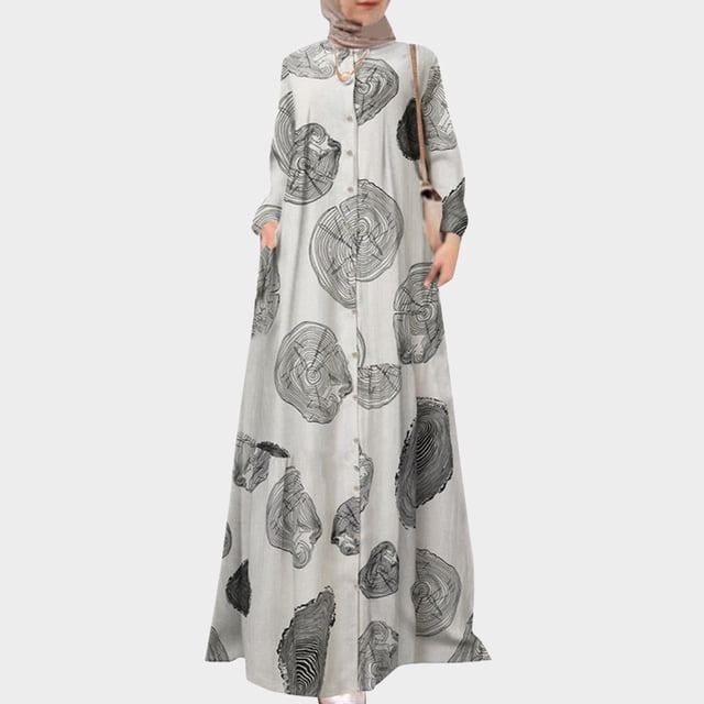 WILLBEST Robe Décontractée Abaya à Manches Longues pour Femmes, Style Ranch, Boutonnée, Tenues Dubai