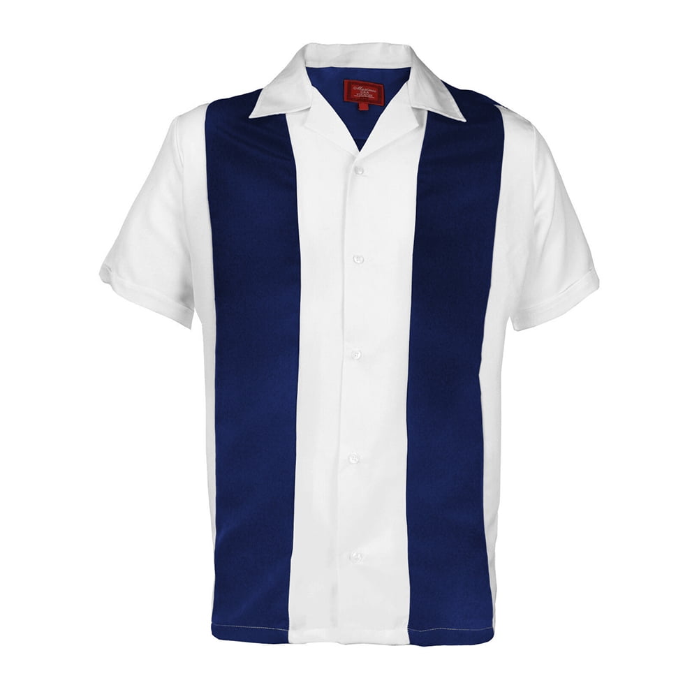 Men's Two Tone Short Sleeve Casual Retro Bowling Shirt White R Blue L ...