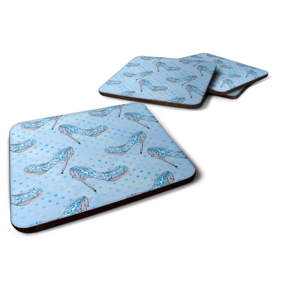 Watercolor Cinderella Shoe in Blue Foam Coaster Set of 4