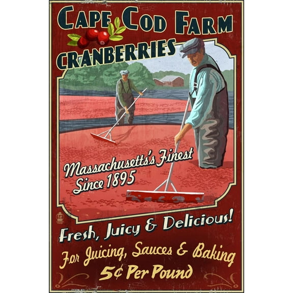 Art.com Cape Cod, Massachusetts - Cranberry Art Print by Lantern Press, 12" x 18"