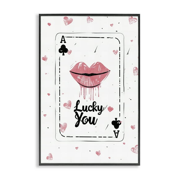 Stupell Industries Lucky You Playing Card Quotes and Sayings Painting Black Framed Art Print Wall Art, 12 x 18