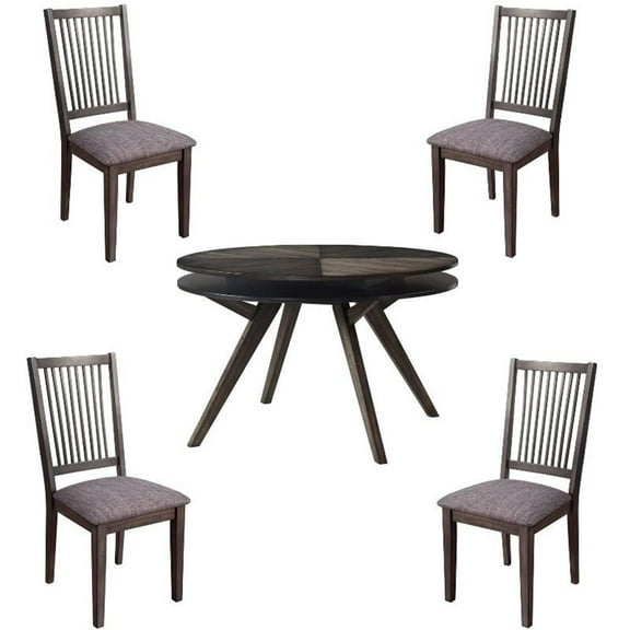 Home Square 5 Piece Dining Set with Round Table and 4 Chairs in Dark Oak