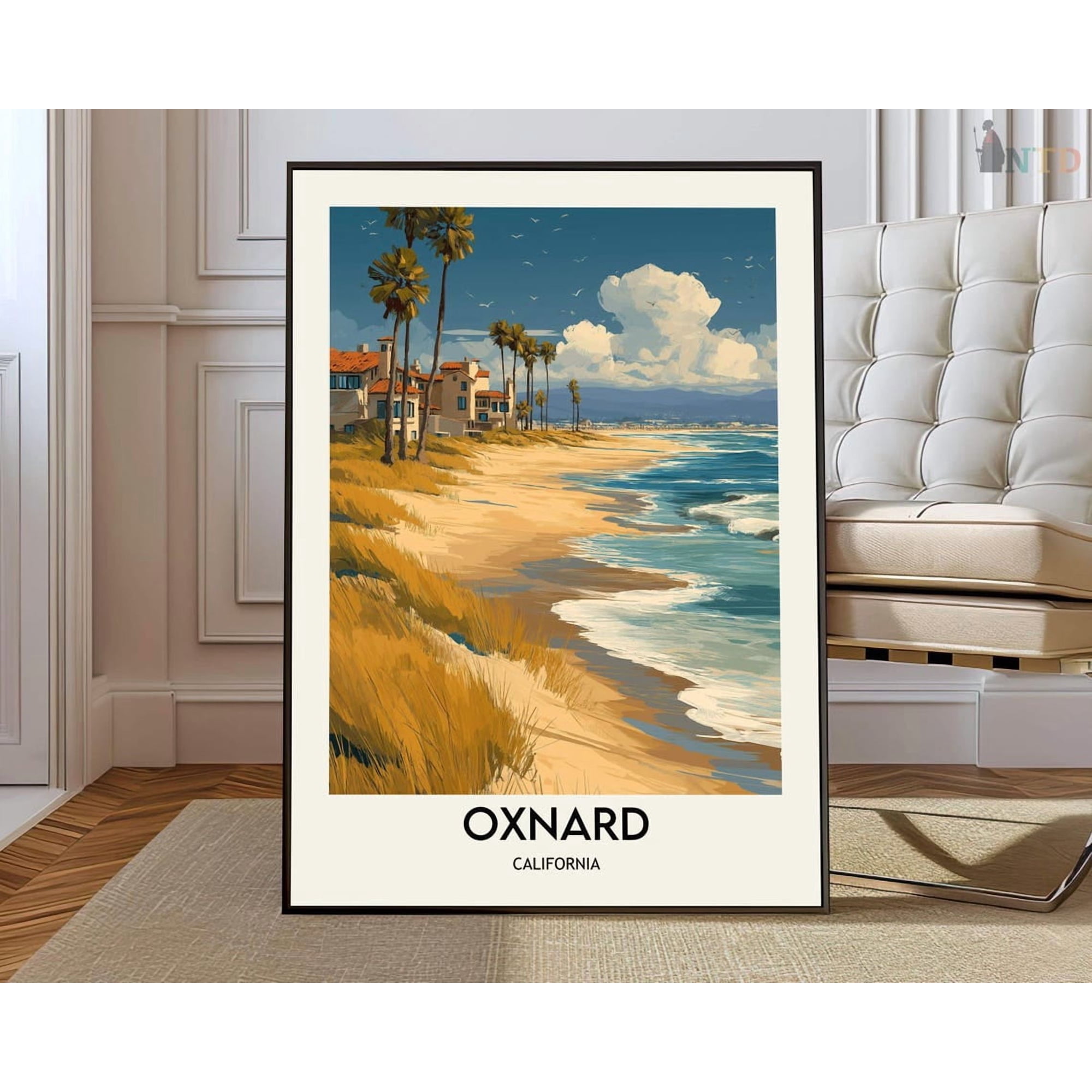 Oxnard California Travel Poster, Coastal City Map Wall Art