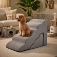 thumbnail image 3 of Pefilos 33" 5-Tier Pet Stairs for Small Dogs with Arch, 3-Step Dog Ramp for Beds and Couch, Non-Slip Balanced Indoor Step, Gray, 3 of 6