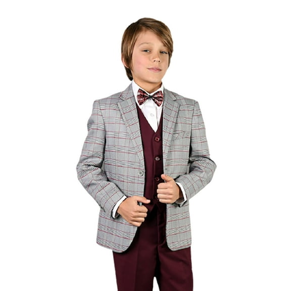 B-111 Burgundy 3Pc Compose Suit With Vest By Alberto Nardoni Brand Designer