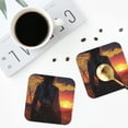 thumbnail image 4 of Lsque Sunset Western Cowgirl Pattern 4" Drink Coasters Set of 4, PVC Leather Absorbent Coasters, Table Coaster Set Decorative Coffee Cup Coasters Housewarming Gift -Square, 4 of 6