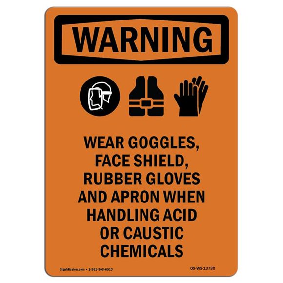 SignMission OS-WS-RD-1014-V-13730 Osha Warning Sign - Wear Goggles &#44; Face with Symbol