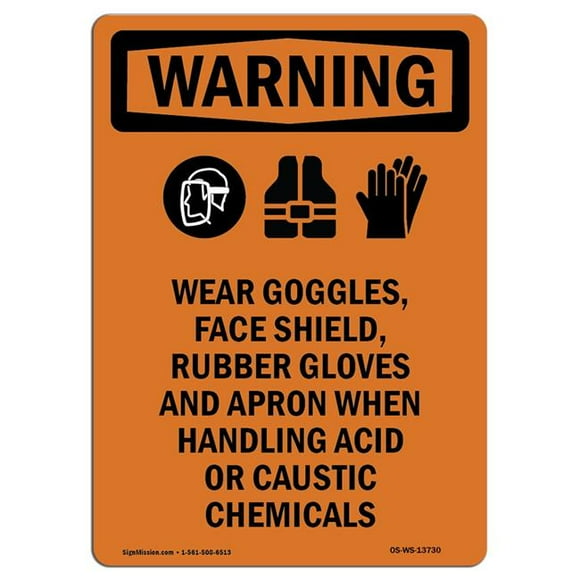 SignMission OS-WS-RD-1014-V-13730 Osha Warning Sign - Wear Goggles , Face with Symbol
