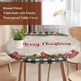 thumbnail image 4 of Grey Plaid Christmas Round Tablecloth, Fitted Table Cover with Elastic for 45"-54" Round Tables, Xmas Snowflake Botanical Poinsettia Table Cloth Outdoor Indoor Dinning Party Waterproof Tablecloths, 4 of 7