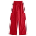 thumbnail image 5 of Karoyedx Toddler Girls Casual Cargo Pants Girls Wide Leg Parachute Cargo Pants Trendy Y2K Style Elastic Waist Summer Pants Red Size,7-8 Years, 5 of 5