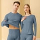 thumbnail image 4 of Conjuntos de ropa interior térmica para hombre, ropa holgada de color liso para el hogar, pantalones con bolsillos, top de manga larga con cuello redondo, conjuntos de pijama, pantalones superiores de, 4 of 4