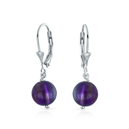 Etruscan Gemstone Earrings - Simple Leverback Round Gemstone Bead Ball Drop Earrings For Women For Teen 925 Sterling Silver More Birthstone