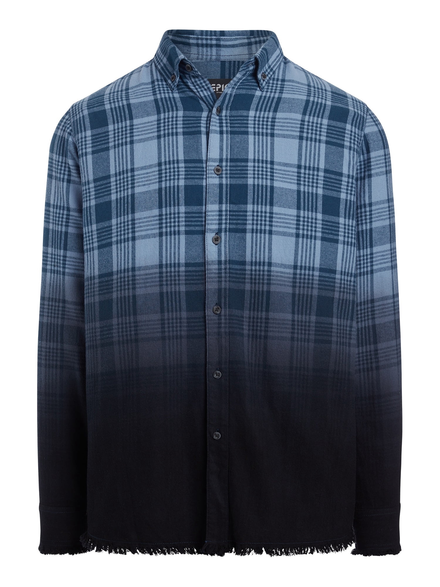 Epic Studio Men's & Big Men's Raw Hem Dip Dye Plaid Flannel Shirt, Sizes XS-3XL, Mens Shirts
