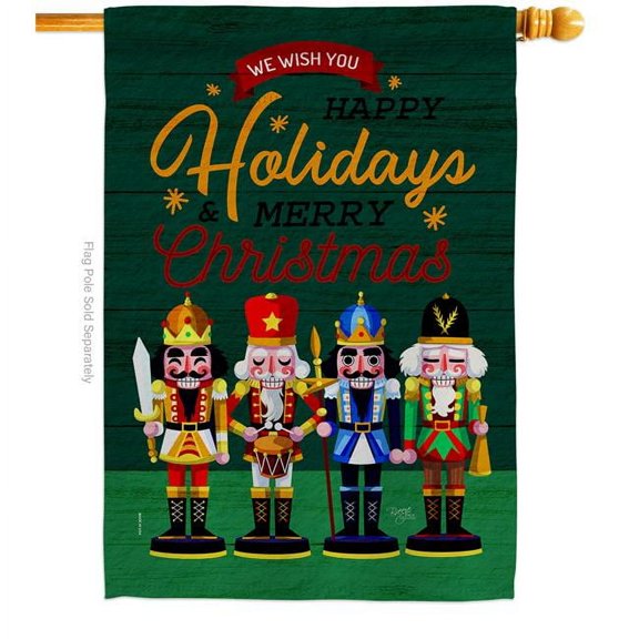 Breeze Decor  28 x 40 in. Nutcracker Holiday House Flag Wintertime Christmas Double-Sided Decorative Vertical Flags Decoration Banner Garden Yard Gift
