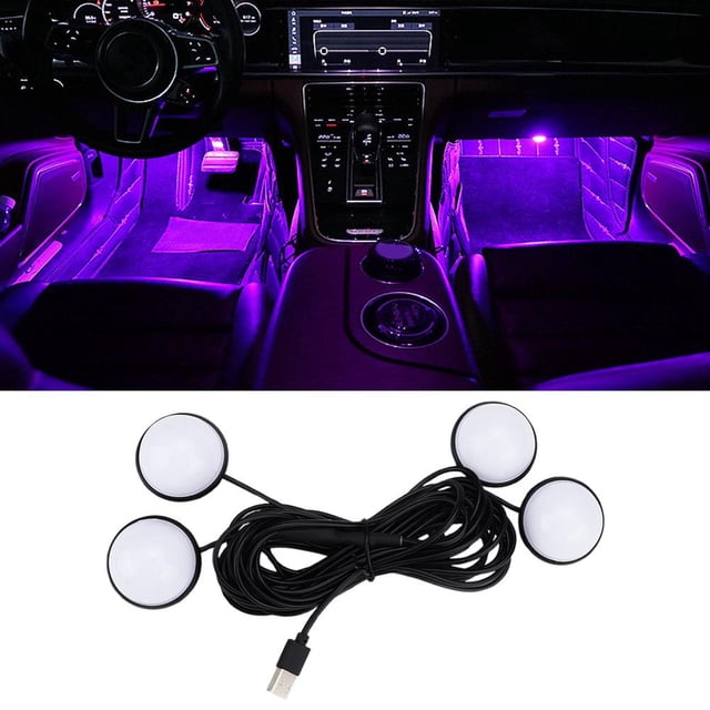Car LED Interior Strip Lights, USB Neon Wire Automobile Ambient Lighting Kit, Multicolor RGB Footwell Decoration for Vehicles, Easy Install