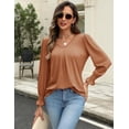 thumbnail image 2 of Weardear Long Sleeve Tops for Women Casual V Neck Loose Chiffon Work Blouse Smocked Tunic Shirts, 2 of 7
