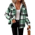 thumbnail image 2 of Womens Plaid Shacket Jacket Long Sleeve Fleece Hooded Jackets Fall Winter Warm Coat Green XXL, 2 of 7