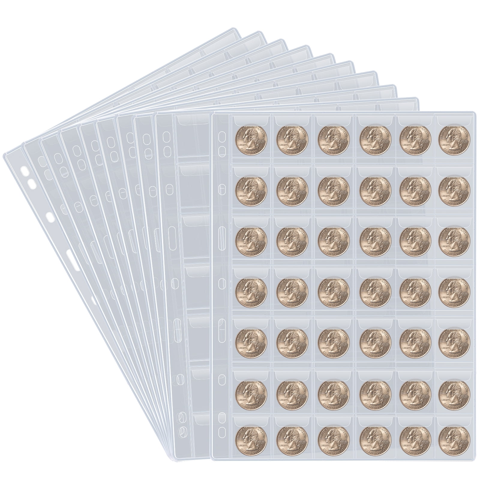 Gwcase 10 Sheets 420 Pockets Coin Collection Sleeves with 9 Standard