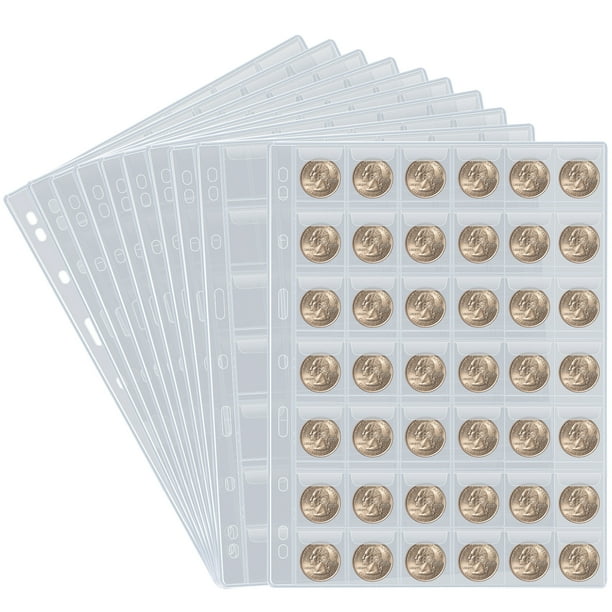 Gwcase 10 Sheets 420 Pockets Coin Collection Sleeves with 9 Standard