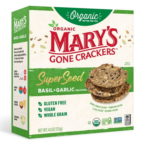 Mary’s Gone Crackers Super Seed Organic, Gluten Free Basil & Garlic Crackers, 4 oz