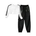thumbnail image 3 of Alvivi Kids Girls 2 Piece Hip Hop Dance Costume Shirt Cargo Pants Jazz Street Dance Outfits Ivory 6, 3 of 5