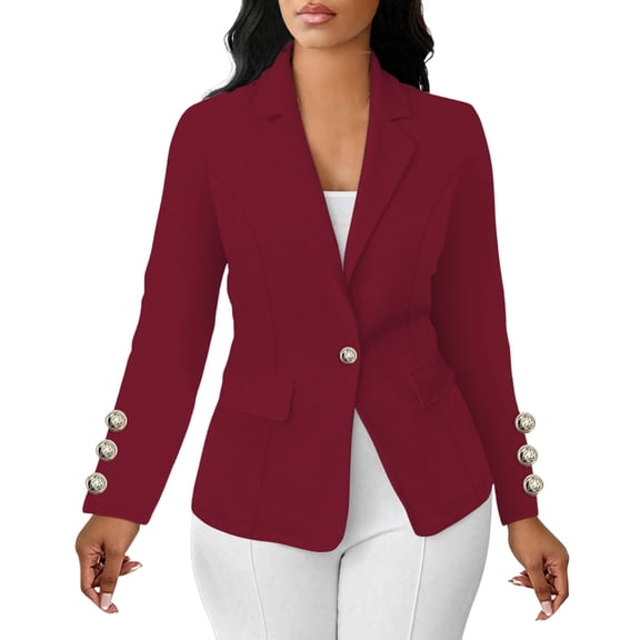 Edvintorg Womens Blazers for Work Casual Long Sleeve Notch Lapel Suit Jackets with Buttons Fashion Clothing Women Wine XXL