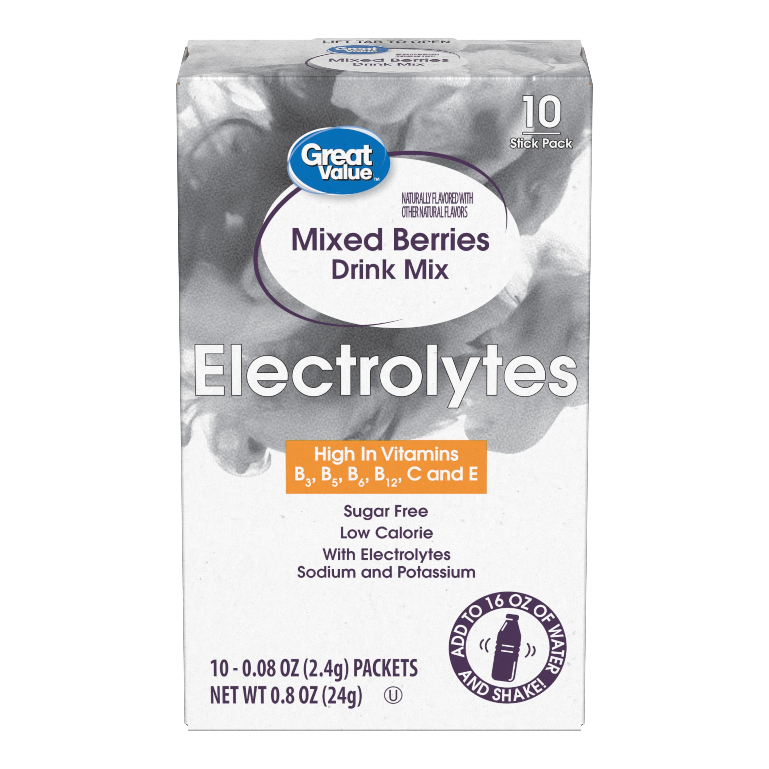 Great Value Electrolyte Mixed Berries Liquid Drink Mix, Sugar-Free, 0.85 oz, 10 Count