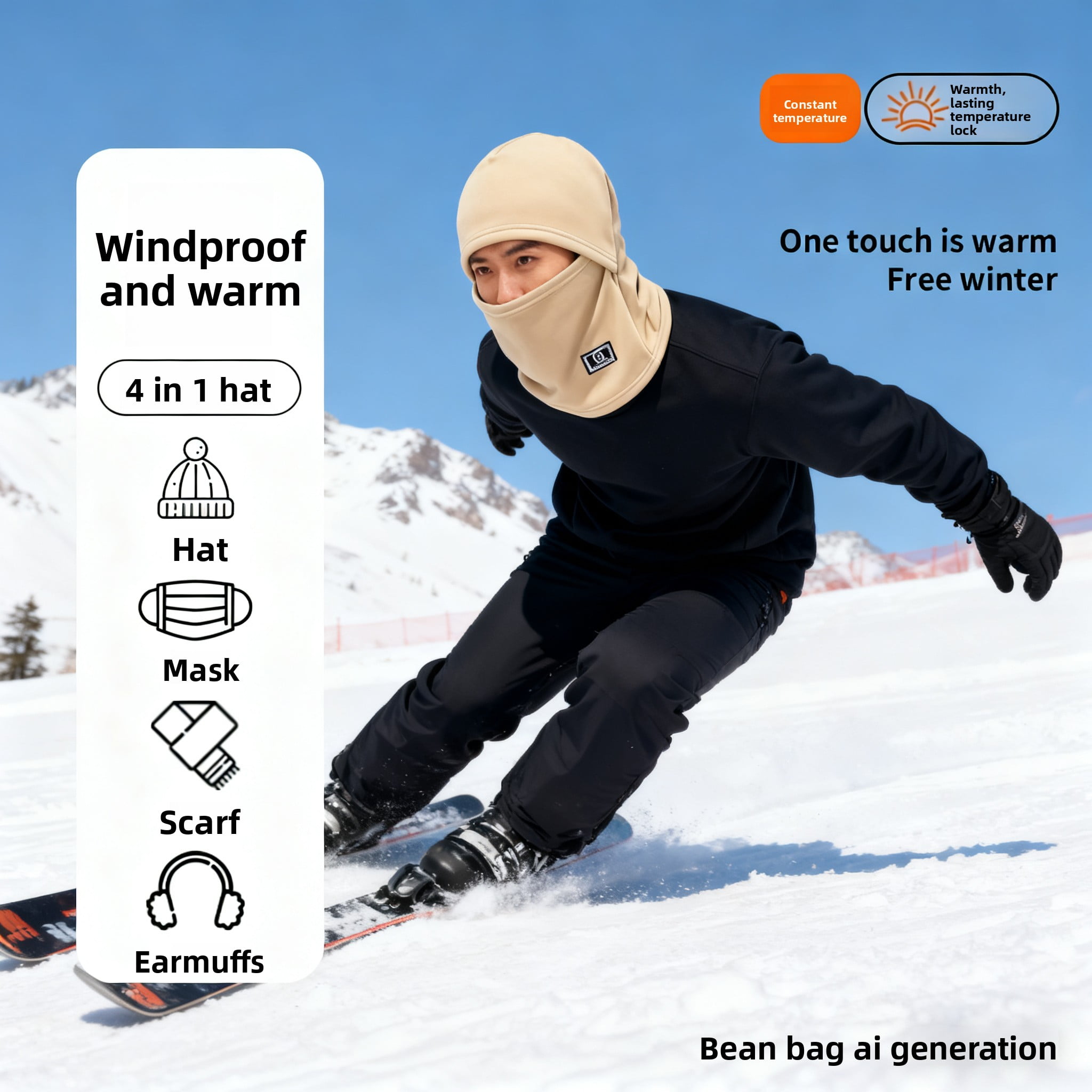 Hood Balaclava Face Mask – Cold Weather Ski Mask, Breathable, Moisture-Wicking, and Helmet-Compatible - One Size with gloves
