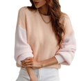 thumbnail image 1 of Suéter de mujer acanalado de punto rayas empalme linterna manga larga cuello redondo dobladillo suelto jersey Top rosa XL, 1 of 7