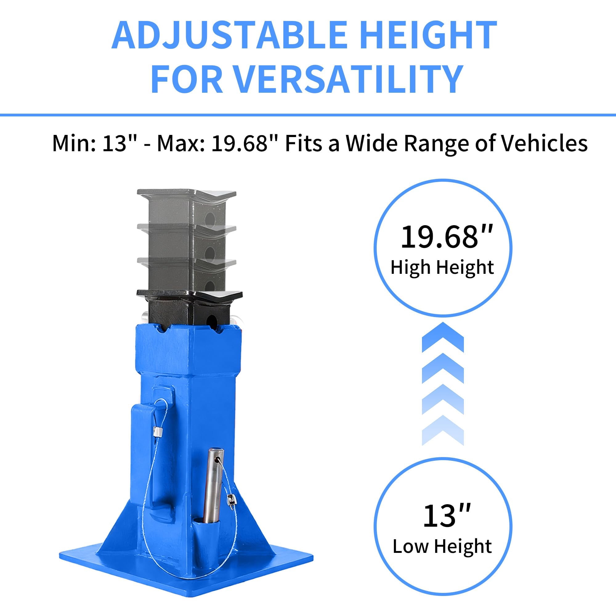 2 Pack Heavy-Duty 22-Ton Pin Lock Jack Stands, 13-19.68 Inch Quick-Adjust Height, Professional Garage Equipment for Supporting Trucks, RVs, Trailers & Automotive Vehicles, Blue