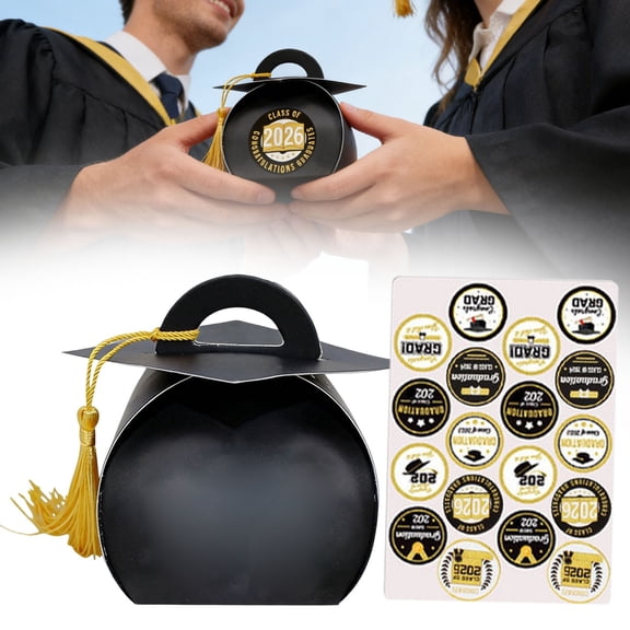 Class of 2026 Graduation Gift Boxes with Lids – 30 Black Doctoral Cap Favor Boxes with Tassels for Party Treats, Candy, and Centerpiece Decorations