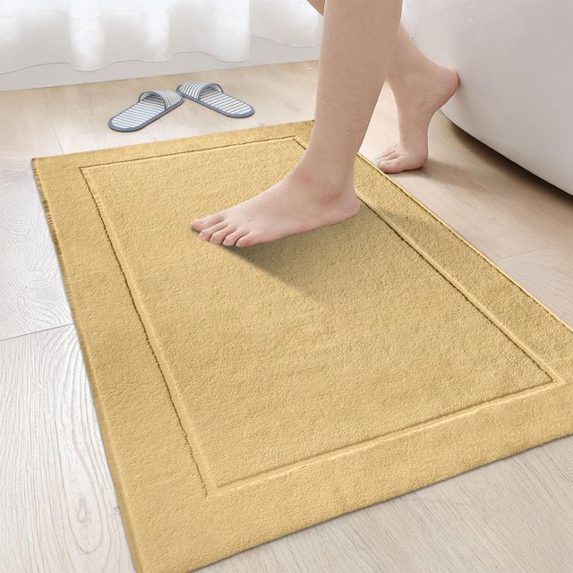 Canadian Linen Yukon Bath Mats, 2 Pack, 20"x34", Soft Absorbent Cotton Lightweight Quick Dry Shower Bathroom Floor Mats, Picture Frame Design, Beige