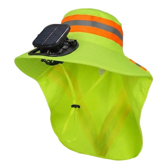 Solar Cooling Fan Sun Hat Reflective Safety Hat With Neck Flap Breathable Work Bucket Hat For Gardening Farming Hiking Cycling(Green-27Cm)