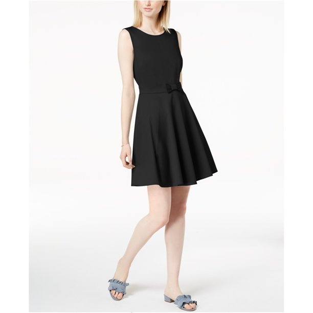 maison Jules Vestido ajustado y acampanado con detalle de lazo para mujer negro 6 maison Jules Entallado y acampanado