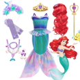 thumbnail image 2 of Disney-vestido de princesa sirena para niños, traje de lujo con volantes de encaje para Halloween, Carnaval, fiesta de cumpleaños, disfraz de Ariel, novedad de 2023, 2 of 5