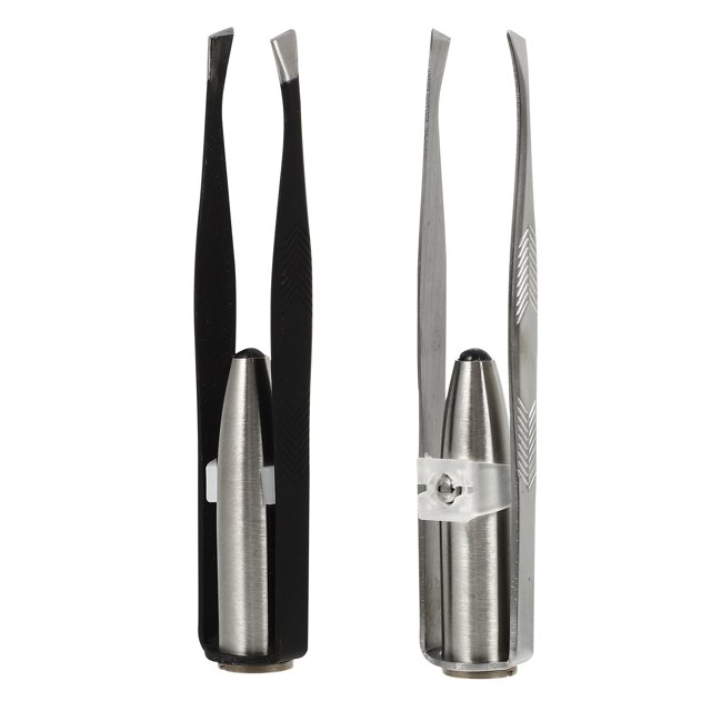 Alicates para cejas de acero inoxidable, pinzas para cejas con luz (negro plateado), 2 uds.