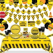 Construction Birthday Party Supplies, Includes Plates, Construction Tablecloth, Happy Birthday Banner, Truck Balloons, Cake Toppers, Construction Sign Decorations, for Boy's Birthday, Serves 20