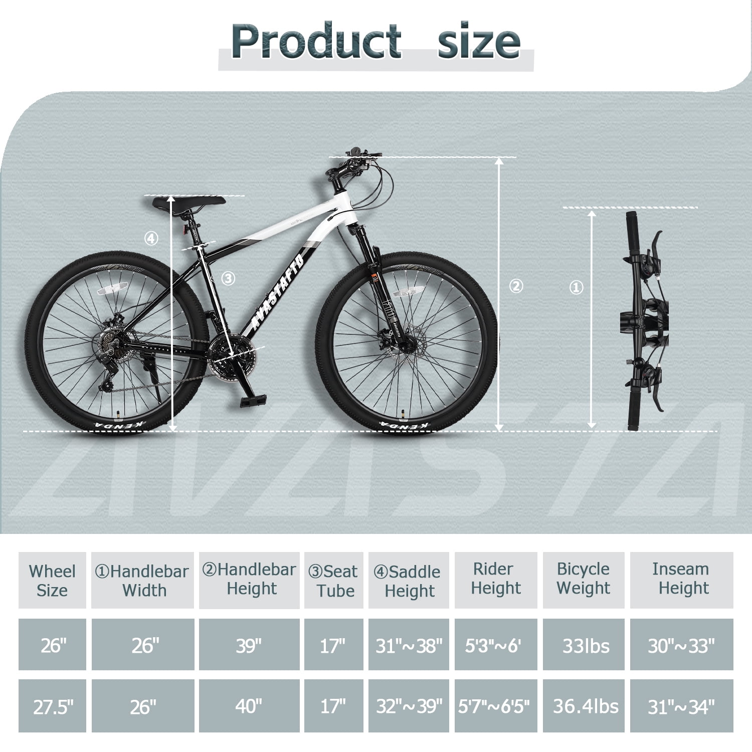 AVASTA 26-inch Mountain Bike for Man Male and Woman Female Adult with Lightweight Aluminum Alloy Frame and Dual Disc Brakes,Front Suspension,21-Speed Gear Shifters,Hidden Brake Cables,Color White