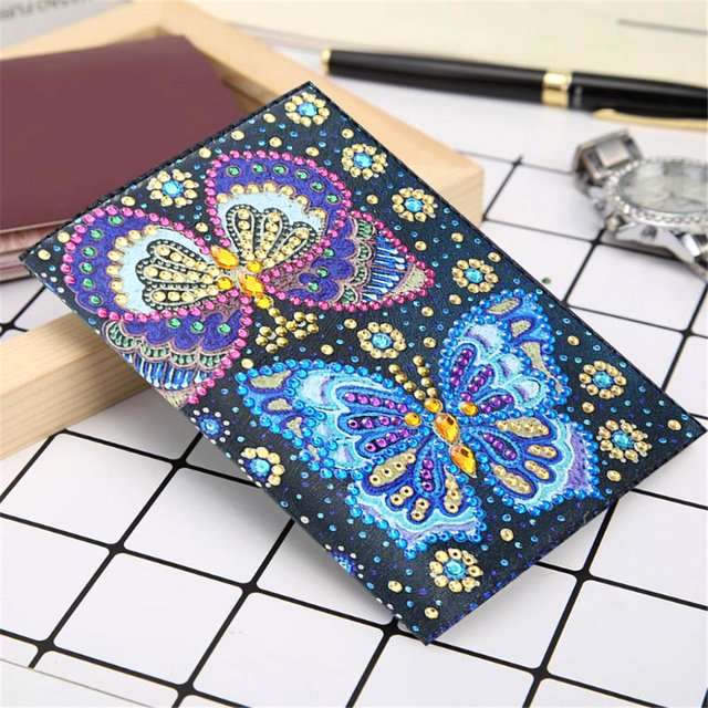 Cuadros Decorativos Bordado de cubierta de pasaporte de cuero de mariposa de pintura de diamante en forma especial de bricolaje Tmvgtek embutido en tela