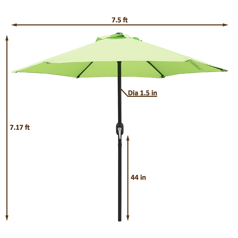 Kool 7.5ft Patio Umbrella with Crank Handle, Outdoor Market Umbrella with 6 Sturdy Umbrella Ribs Waterproof for Garden, Deck, Backyard, Pool, Lime Green