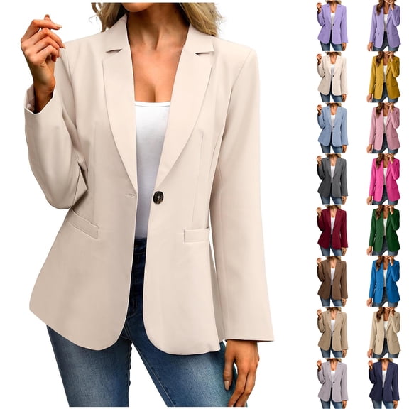 qucoqpe Blazers for Women Casual Open Front Long Sleeve Button Work Business Suit Coat Womens Lightweight Office Suit Jackets Blazer