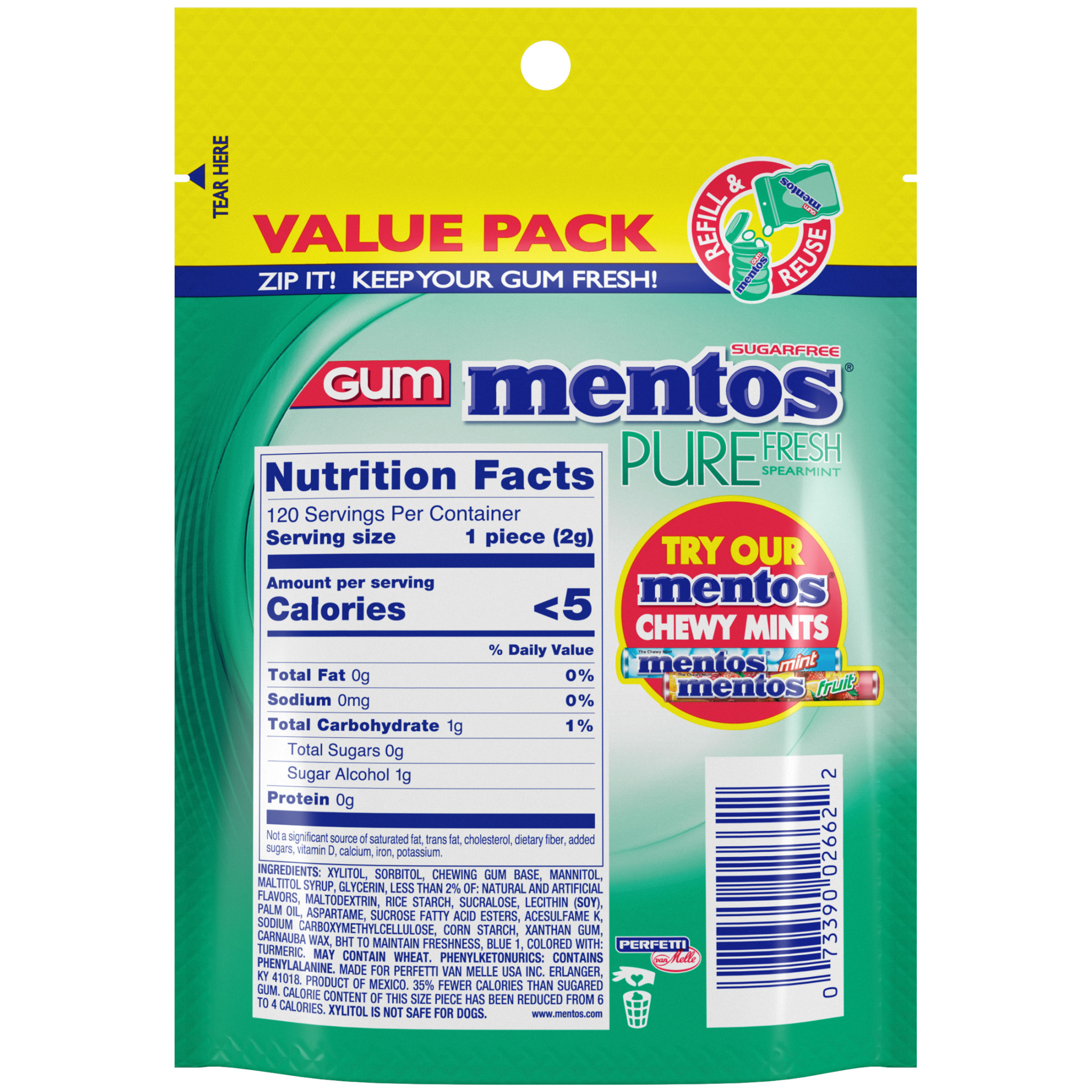 Mentos Pure Fresh Spearmint Sugar Free Gum, 120 Ct photo 2