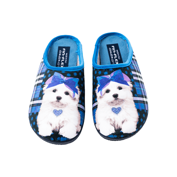 Fin Flex Women’s Indoor Outdoor Anti Slip Slippers R50 Blue Maltez Puppy Size 8