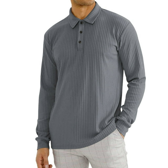 KIHOUT Men's Long Sleeve Shirts Stripe Texture Plain Button Shirts Casual Collared Regular Basic Shirt GY/L2