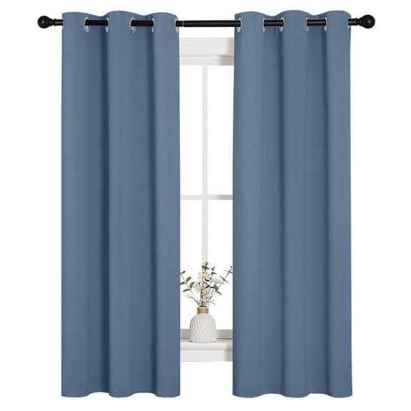 NICETOWN Blackout Insulated Curtains 63 Inch Length, Room Darkening drapes for Living Room, Stone Blue, Set of 2, W34 x L63