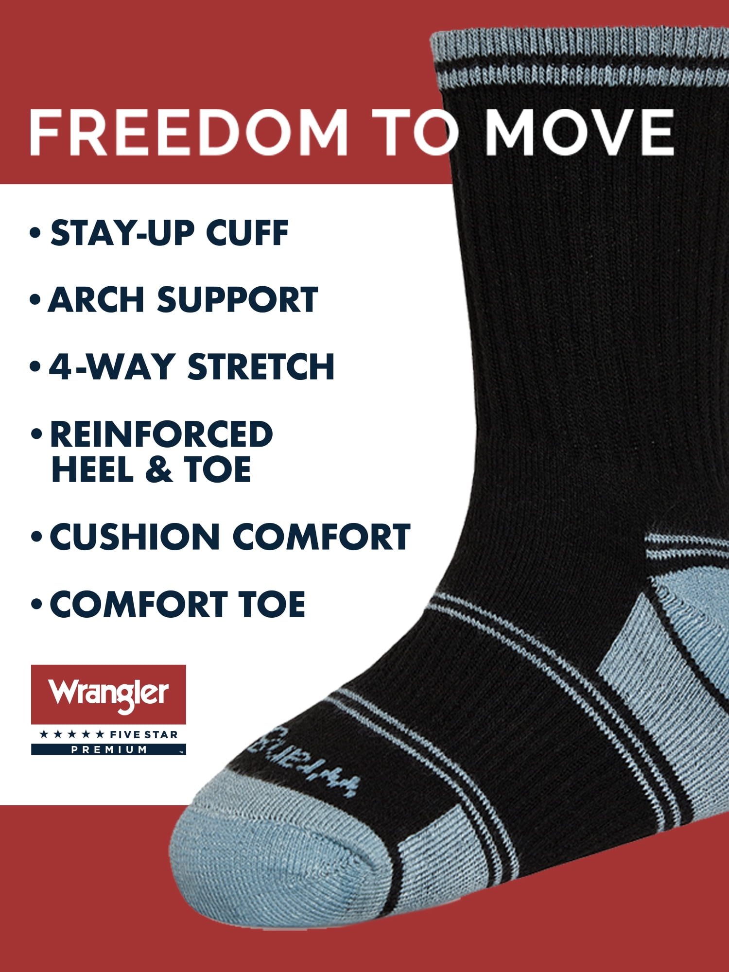 Wrangler Boys' Essentials Cool Comfort Crew Socks, Assorted Cushioned Socks for Kids, Medium, 6-Pack