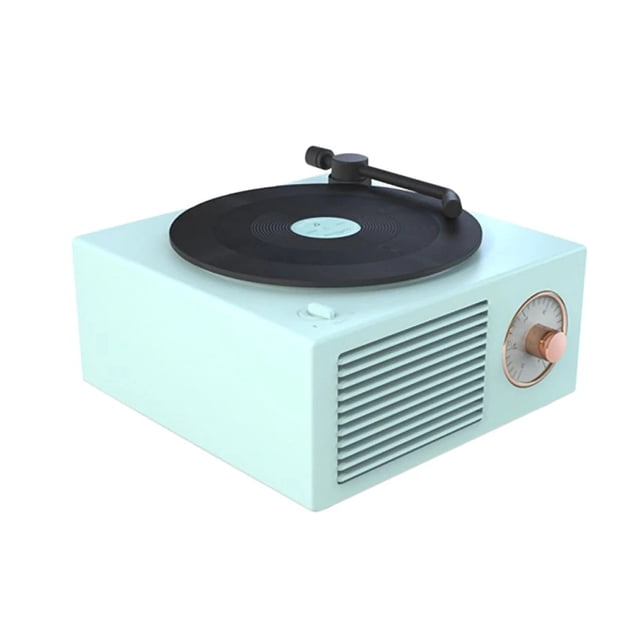 crativent Turntable Multicolor Wireless Speaker Stereo Microphone Mini Sound Box Charging Record Player Studio Hotel Shop Green