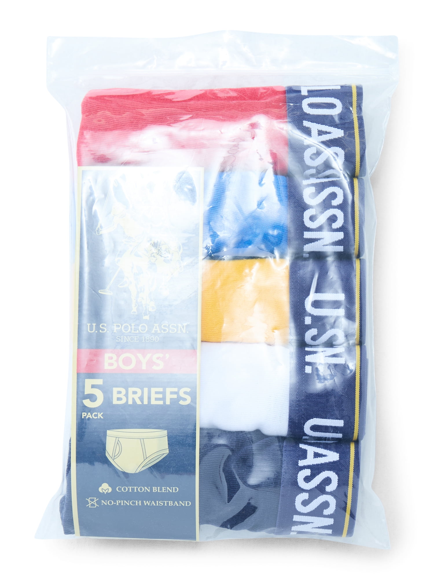U.S. Polo Assn. Boys Tagless Underwear Briefs, 5-Pack, Sizes S-XL